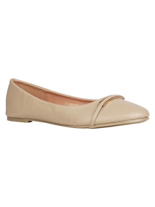 Addons women's latest simple and comfortable beige PU ballet flats