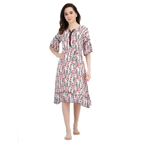 KOI SLEEPWEAR Women Bell Sleeve Short Nighty Chain (X-Large, White)