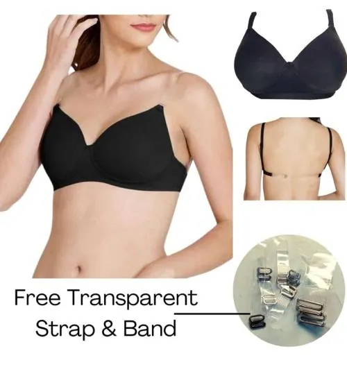 Bewild Full Coverage Backless Padded Bra for Women and Girls & Transparent Strap and Band (Free)