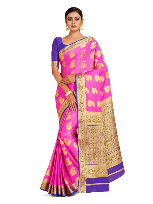 Mimosa Mysore Silk Style Crepe Saree Color: Pink (4700-2694-2D-PN-VT)