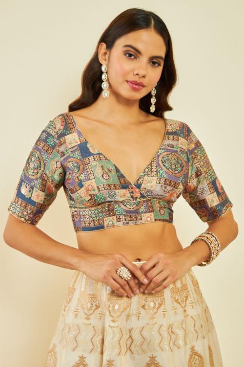 Soch Womens Grey Silk Zari Woven Blouse