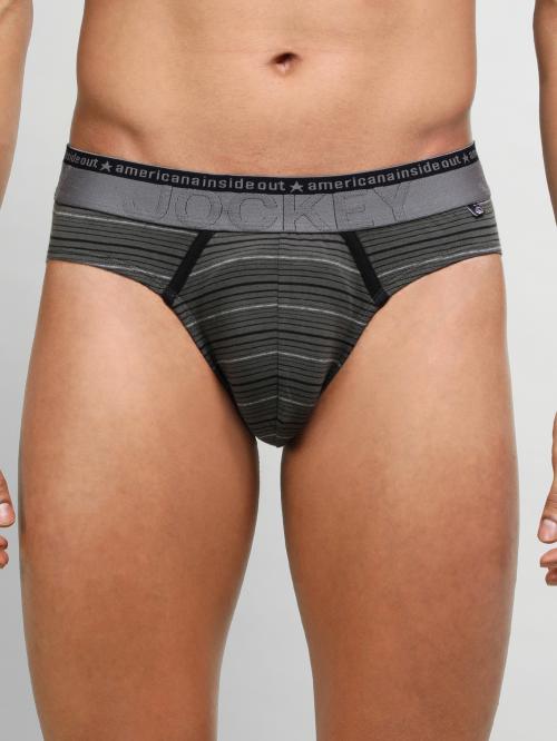 jockey Men Deep Olive Striped Cotton Blend Briefs