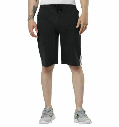 Tmg Surya Men Black Melange Cotton Printed, Solid Casual Regular Lounge Zipper Shorts (Xl)