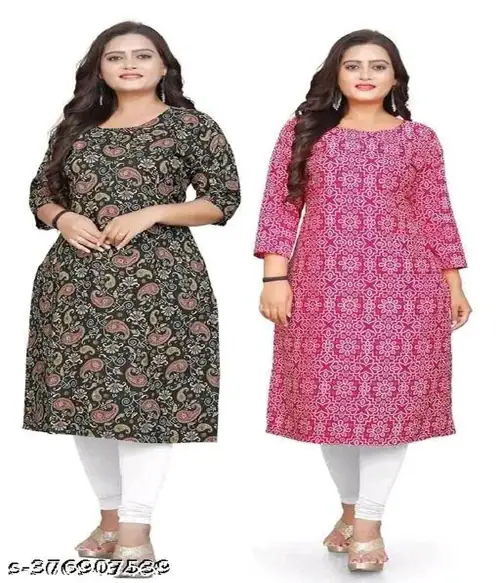 KELLYONE FASHION Pack of 2 Women Floral Print Crepe Straight Kurta (Multicolor)-Size-XXL-Multicolor5