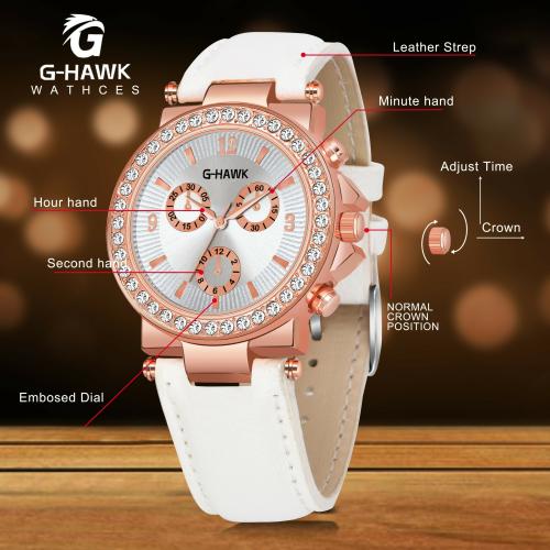 G-HAWK Analog White Dial White Strap Watch for Girls