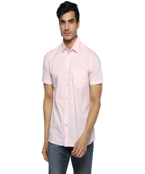 Red Chief Light Pink Half Sleeve Solid Ultra Slim Fit Cotton Casual Half Shirt for Men