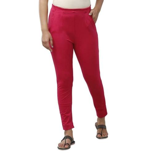 De Moza Women Pink Solid Cotton Cigarette Pant - M