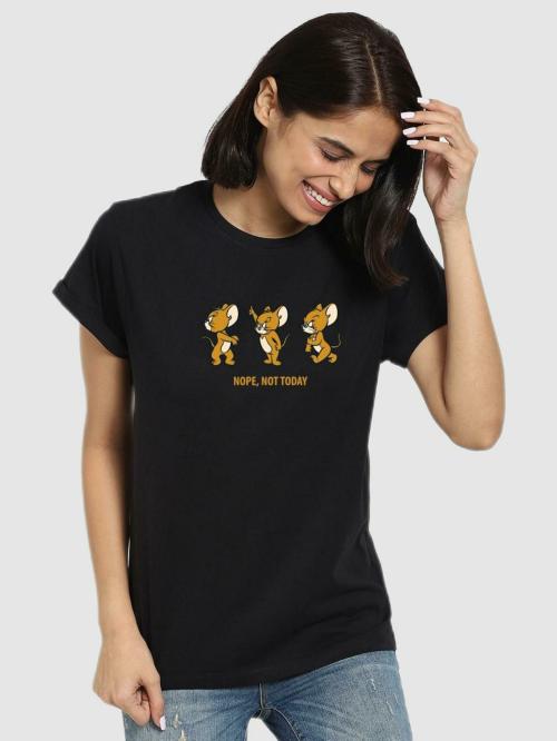 Bewakoof Women Tom and Jerry Graphic Black Round Neck Short Sleeve T-shirt