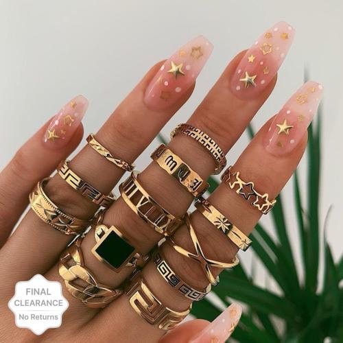 ARZONAI new jewelry alloy geometric element set ring letter star ring 13 piece set Metal Ring Set