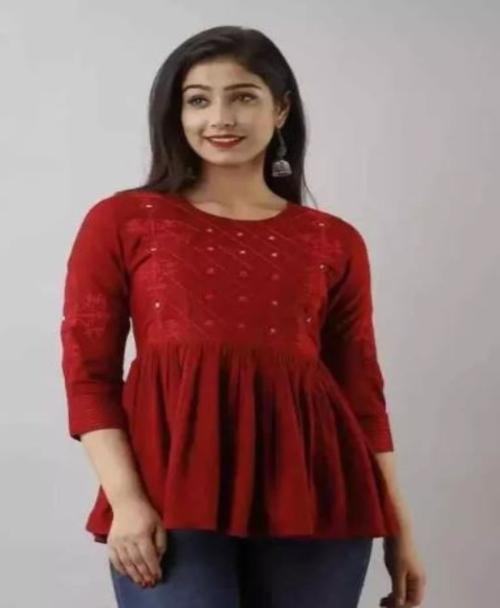 SK Textiles Fancy Designer Women Tops & Tunics, Red-S,Tops-87