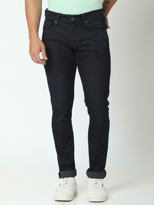 Spykar Men Indigo Cotton Stretch Slim Fit Narrow Length Clean Look Low Rise Jeans (Skinny)