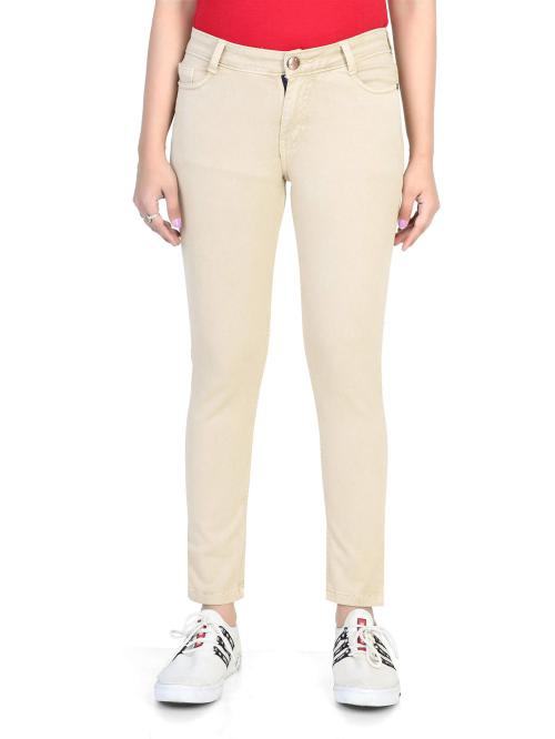 WEARO JEANS Women And Girls Beige Solid Cotton Regular Fit Jeans (32)