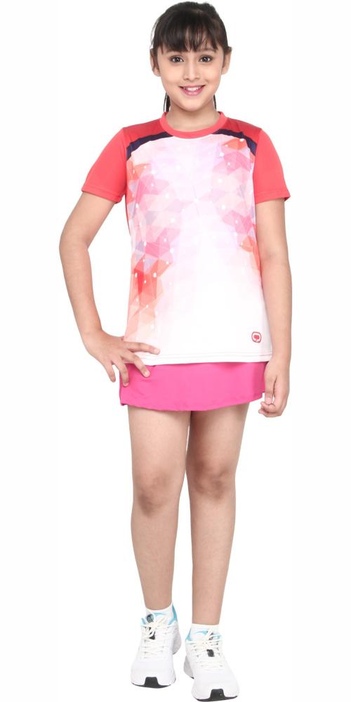 QiDDO Sports Girls Red Printed Polyester Round Neck T-shirt