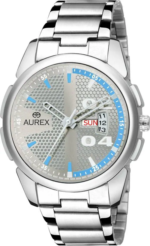 Aurex Analog Silver Dial Silver Strap Watch For Men - (Ax-Gr153-Slc)