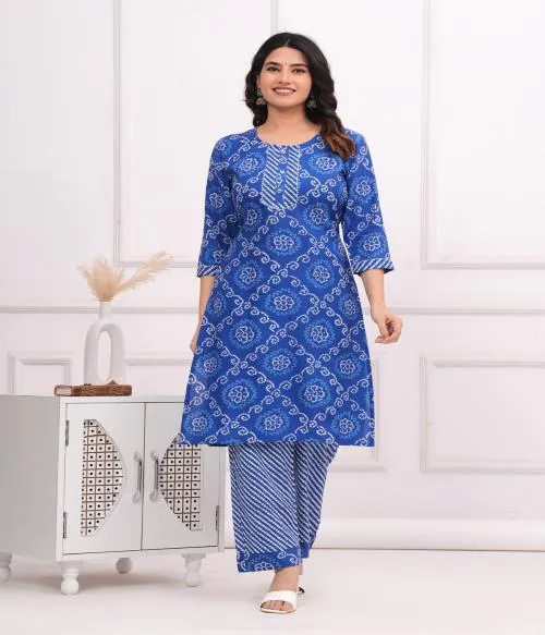 Ufien Women's Rayon Floral Printed Straight Kurti With Pant-L