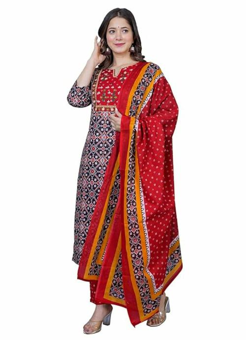 GOPIPREM Womens Black Cotton Kurta and Pants with Dupatta Set K252 ( M )