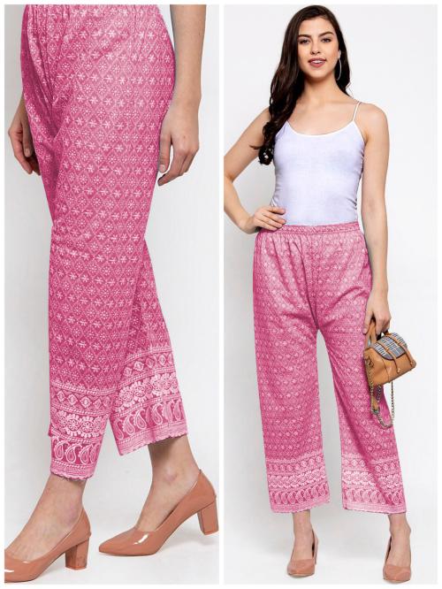 ALAXENDER Women Free size Cotton Lucknow Chikankari work Palazzo (PINK)