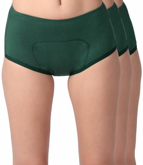 Adira | Boxer Period Underwear For Women | Boxer Fit For High Flow | Reusable | With Support Patch For Pad | Leakproof & Skin Friendly | For School, Travel & Work | Pack Of 3 | Green | XXXL