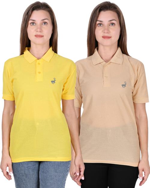 Rock Hudson Polo T-Shirts for Pack of 2 Women's and Girl's -Yellow & Camel
