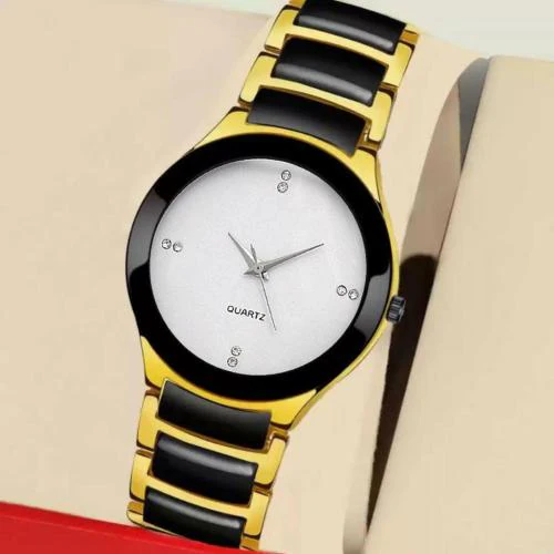 Stojira Luxury White Gold Designer Premium Quality Gold White Dial Analog Watch Steel Chain Strap Watch Suitable For Men