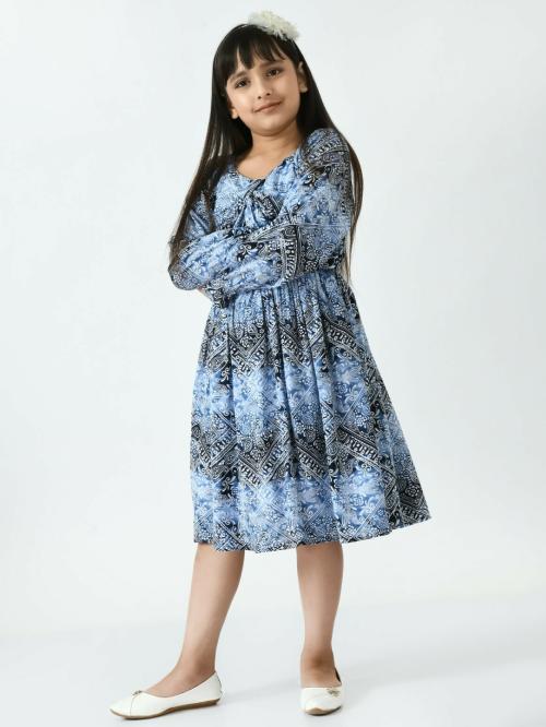 Bella Moda Cotton Casual Fit And Flair Printed Full sleeve Girls Dress