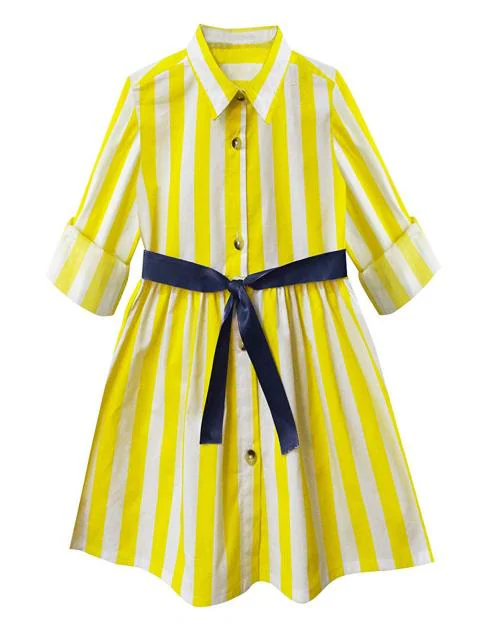A.T.U.N. Girls Lemon Tart Stripe Full Sleeves Shirt Dress