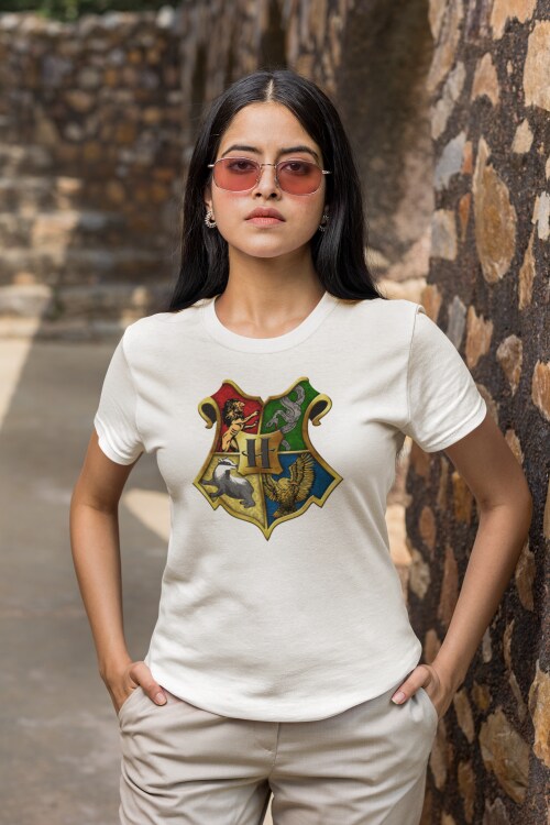Aesthetica Fashion Harry Potter Hogwarts Printed Round Neck Women Tshirts