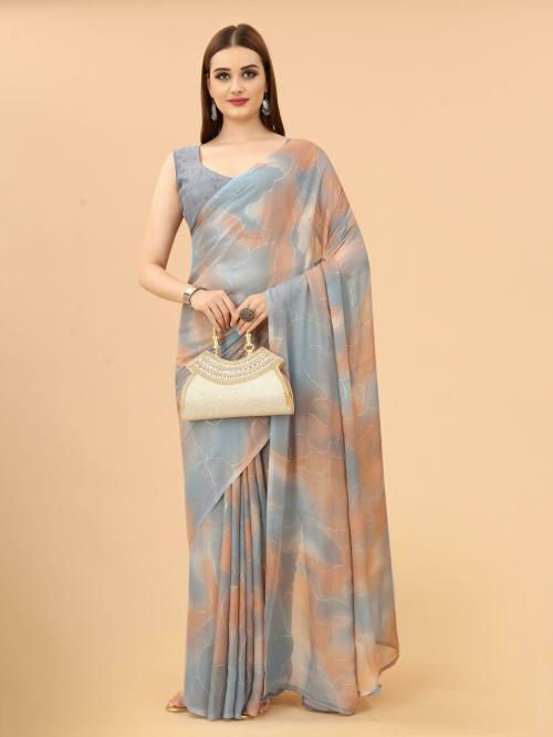 PERFECTBLUE Women's Georgette Foil Print Saree With Unstitched Blouse Piece