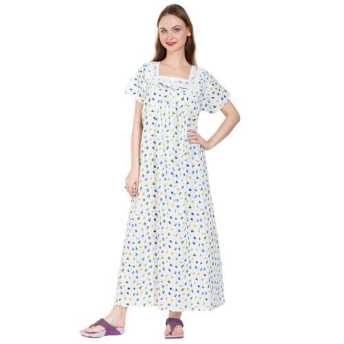 SDGP Women's Cotton Printed/Maxi/Night Wear/Stylish Nighty & Night Gown (Available Sizes XL & XXL)BLU-LEAF