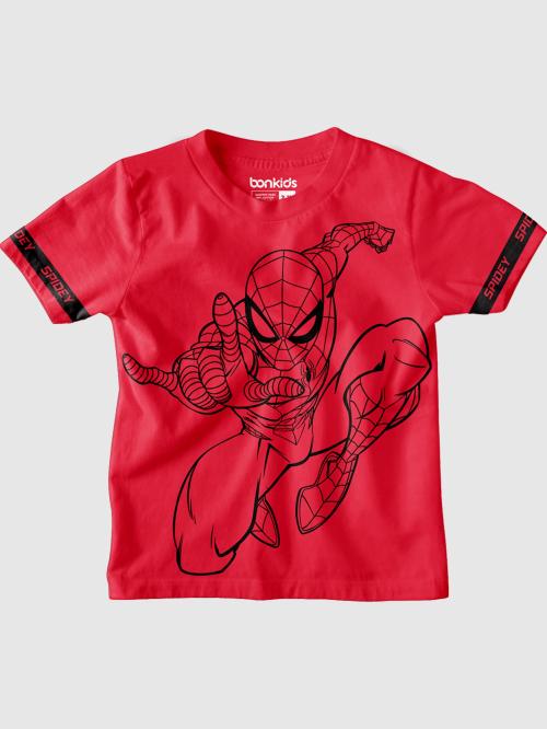 Bonkids Boys Red Cartoon, Superhero Pure Cotton T Shirt (12-13 Years)