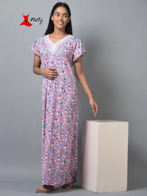Buy Noty Women's Nighty/Maxi/Gown Sinker Cotton Fabric Floral Print