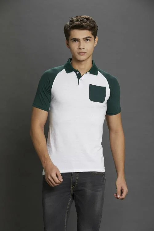SZ SKITTZZ...; PASSION FOR FASHION Men Dark Green Color Block Cotton Blend T-Shirt