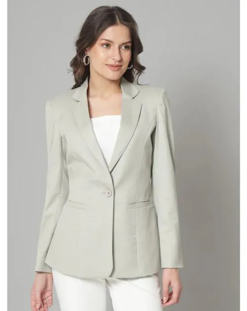 Mans Fab Solid Single Breasted Formal Women Blazer ( Light Green - M )