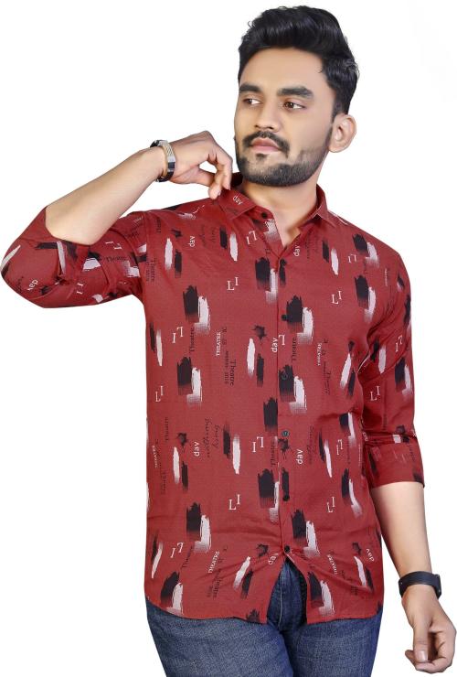 Buy Adwyn Peter Men Maroon Printed Polycotton Single Shirt Online at