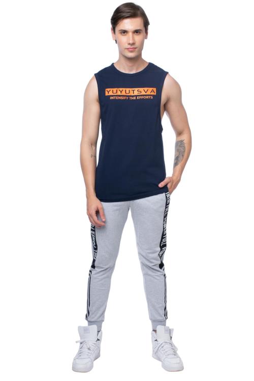 INTENSIFY THE EFFORTS ! YUYUTSVA ATHLEISURES Men's Cotton Spandex Go Bold Stringer Tank (Navy Blue,M)