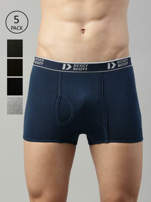 Dixcy Scott Originals Men's Black, Grey Melange, Olive, Deep Blue, Coffee Brown Solid 100% Cotton Pack of 5 Trunks