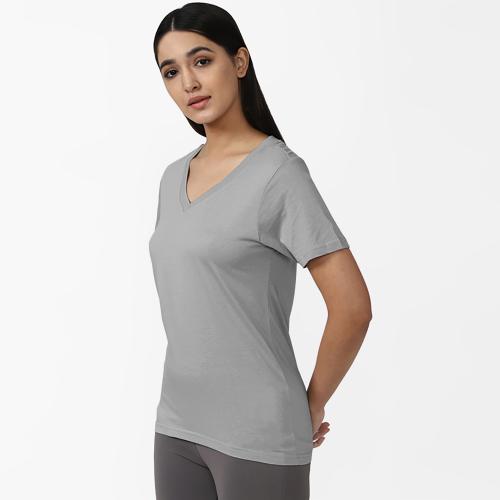 Rad Prix Women Solid Light Grey V Neck T-Shirts