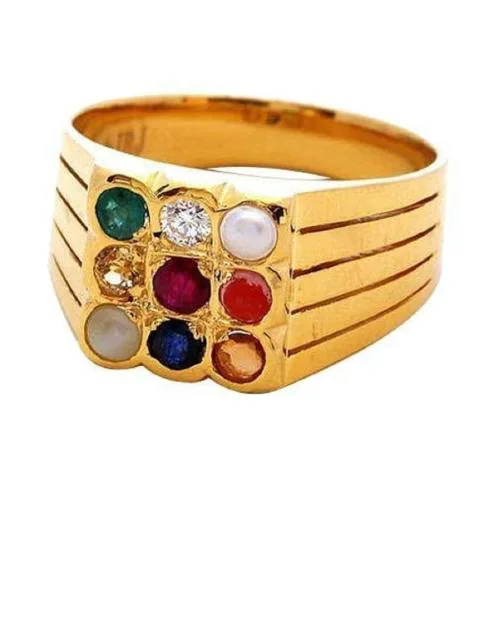 CEYLONMINE GEMSTONE 9 GOLD PLATED NAVRATAN RING