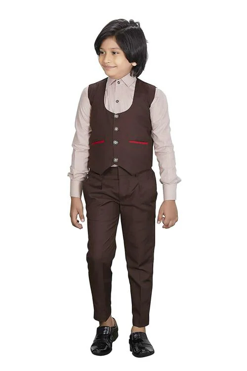 NOYYAL Kids 3 Piece Suit with Shirt & Pant & Waistcoat for Kids & Boy's (_Brown_11-12 Years_)