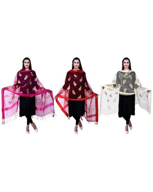 Buy Aroopa Womens Multicolor Authentic Organza Silk Dupatta (Set of 3 ...