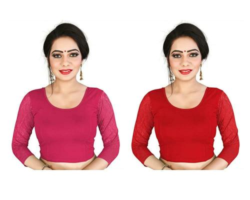 BKD Fashion Women Red pack of 2 Readymade Stitched Saree Blouse (Large)