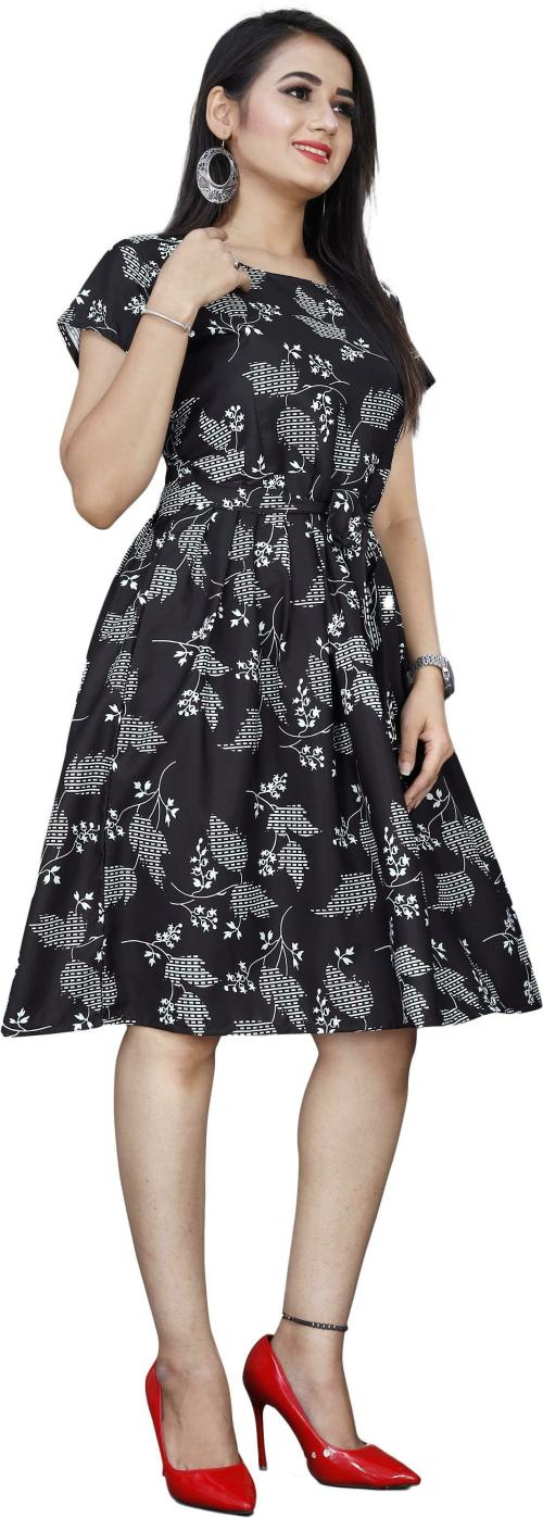 CIELUS Women Fit and Flare Black Dress (XL)