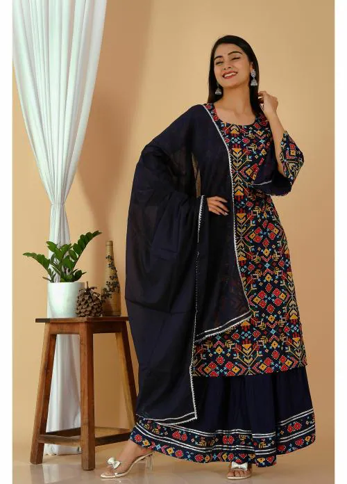 Shri Krishna Fabric 'Mharo Soundaryo' Rajasthani Rajwadi Printed Straight Kurti & Skirt Ethnic Set