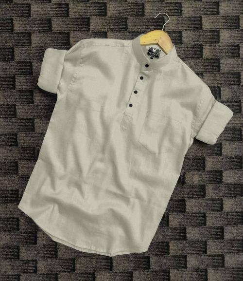 MENTIFIC Men Solid Cotton Blend Straight Kurta (White)