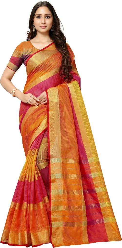 Stylish Sarees Rajasthani Women Orange Self Design and Woven Pure Cotton Saree