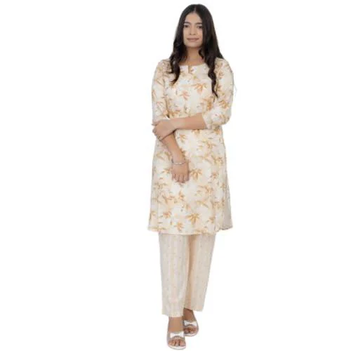 NAVLIKA Kurti Plazo Set for Women | Kurti-Plazo Set Stitched Ready-to-wear | Traditional Straight Printed Kurta and Palazzo Set | Women's Rayon Kurta and Palazzo Set (Medium)
