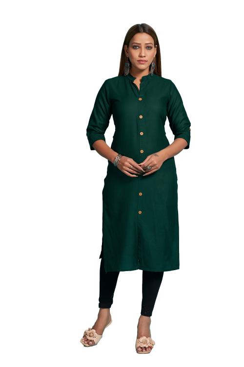 Reeta Fashion Dark Green Color Rayon Plain Kurti For Women