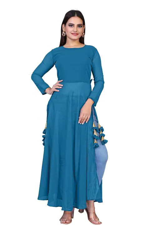 Reeta Fashion Blue Color Georgette Chiffon Blend Plain Kurti For Women