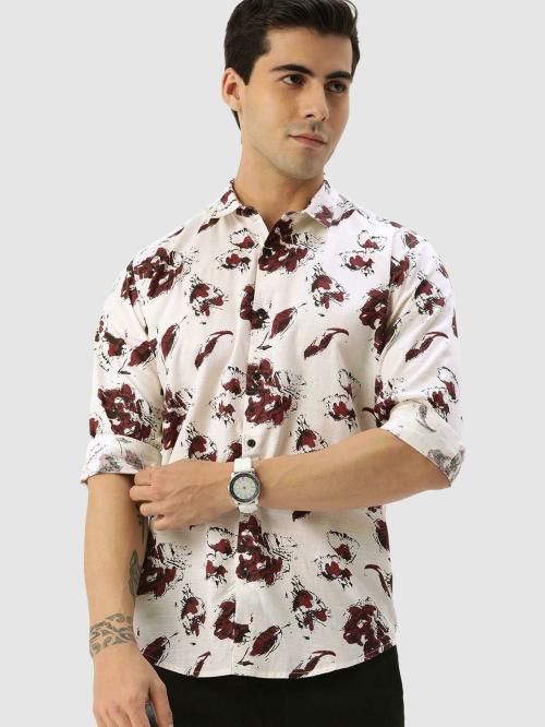 Bene Kleed White/Maroon Floral Shirts