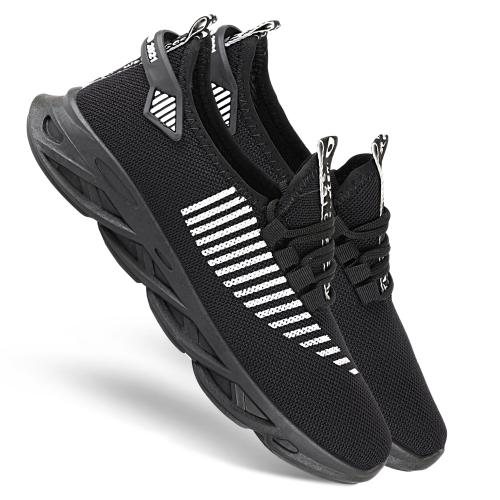 Chevit Black Zebra Style Smart Lace-Ups Running Shoes for men